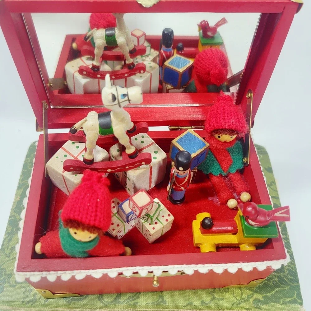 Vintage Christmas Music Box Plays‎ Toy Land Wooden Toys Red